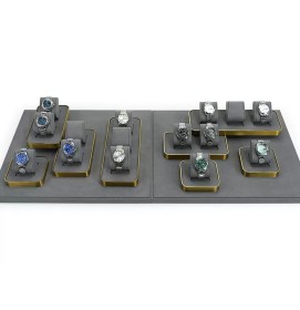 High End Gold Trim Dark Gray Velvet Watch Holder Tray