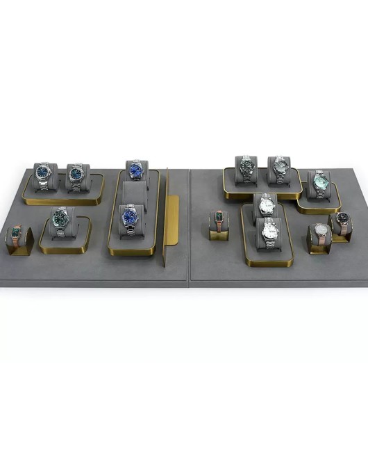 Luxury Gold Trim Dark Gray Velvet Watch Holder Tray