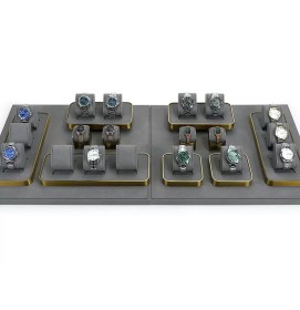 New Gold Trim Dark Gray Velvet Watch Holder Tray