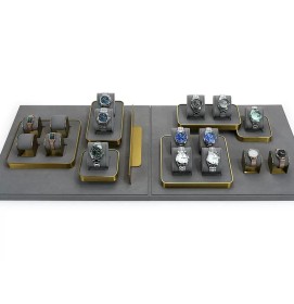 Retail Gold Trim Dark Gray Velvet Watch Holder Tray