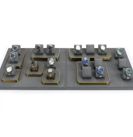 Wholesale Gold Trim Dark Gray Velvet Watch Holder Tray