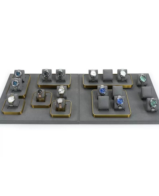 Wholesale Gold Trim Dark Gray Velvet Watch Holder Tray