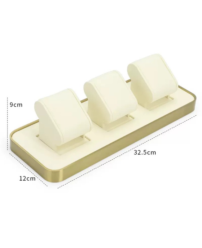 Gold Trim Off White Velvet Watch Display Stands