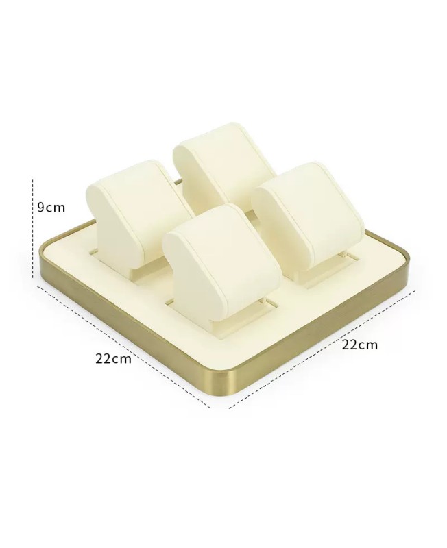 Gold Trim Off White Velvet Watch Display Stands