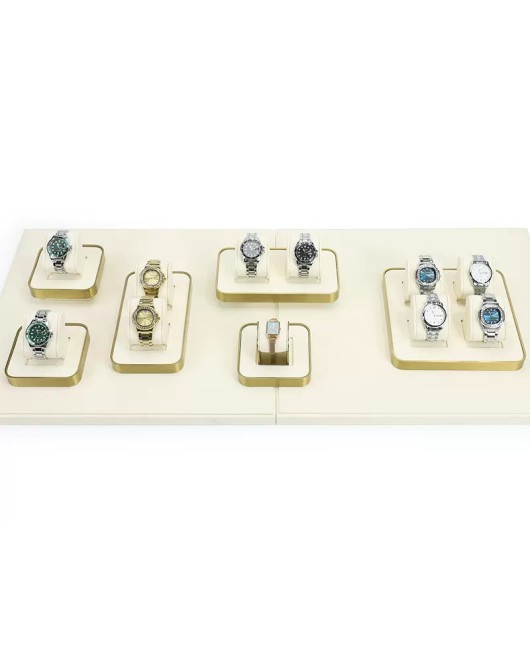 Gold Trim Off White Velvet Watch Holder Tray