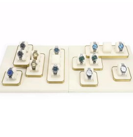 High End Gold Trim Off White Velvet Watch Holder Tray