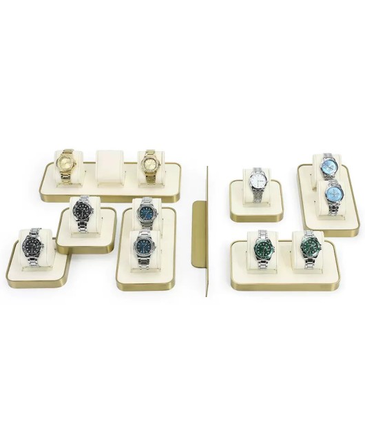 Luxury Gold Trim Off White Velvet Watch Display Holder Stand
