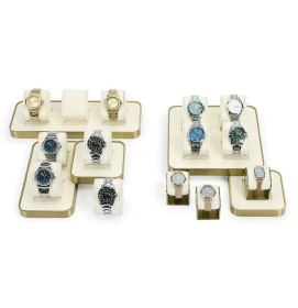 Luxury New Gold Trim Off White Velvet Watch Display Holder Stands