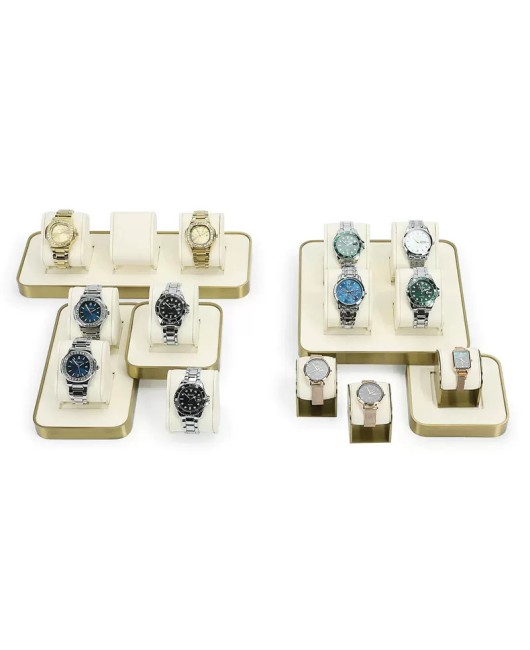 Luxury New Gold Trim Off White Velvet Watch Display Holder Stands