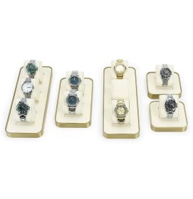 New Retail Gold Trim Off White Velvet Watch Display Holder Stands