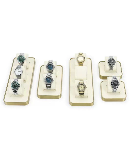 New Retail Gold Trim Off White Velvet Watch Display Holder Stands