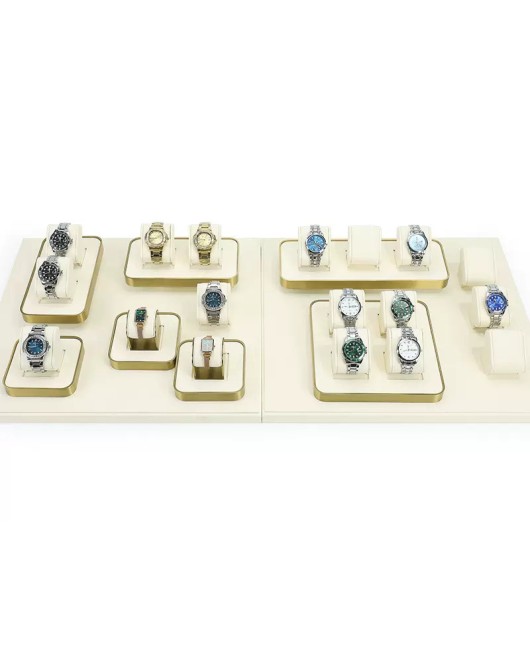 Wholesale Gold Trim Off White Velvet Watch Holder Tray