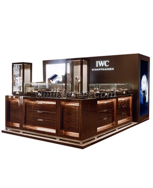 Kiosque de centre commercial de montre de vente au détail de comptoir d'affichage de montre en bois en verre commercial