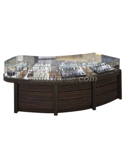 Balcão de exibição de loja de relógios de madeira de vidro comercial