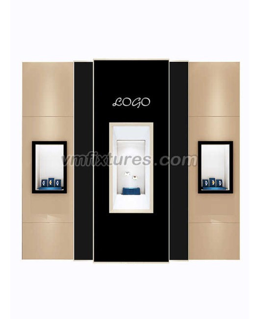 Showcase Display Toko Jam Dinding Kayu Terpasang Tinggi